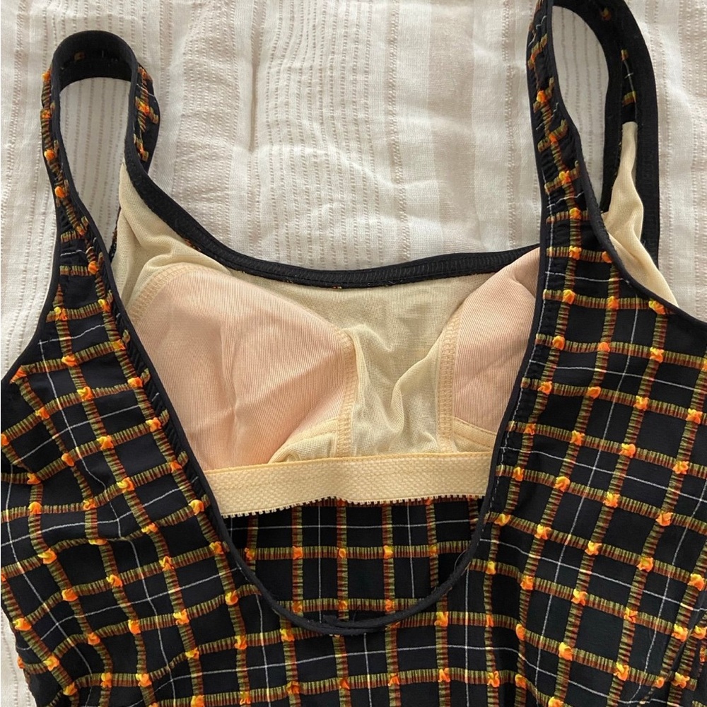 Plaid Black and Orange Women's One Piece Swimsuit - Picture 6 of 10